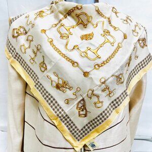 Vintage Yokohama mini scarf 100% silk satin , 20"x20", color beige ivery (10)